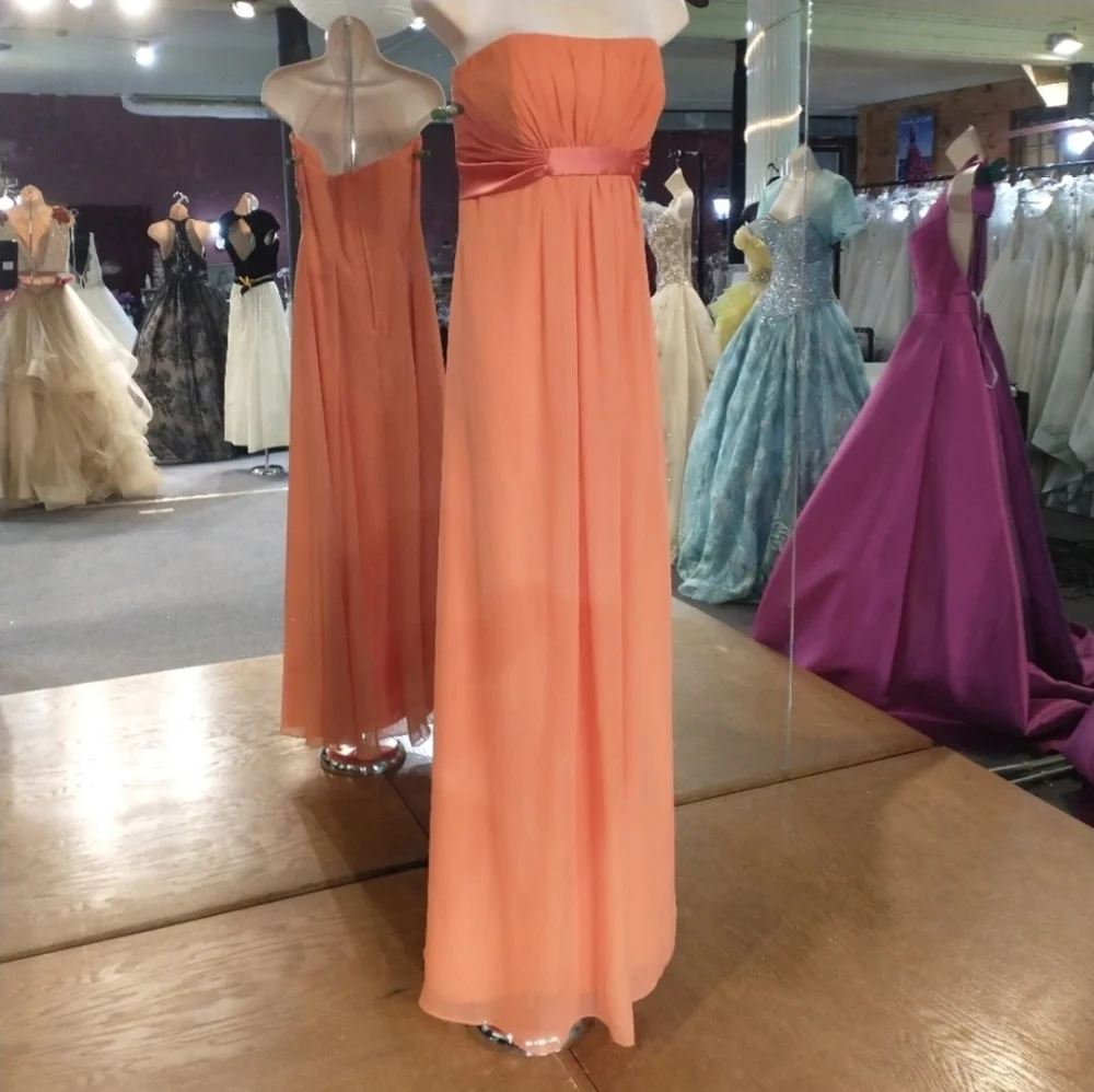 Expressions Dress Strapless Chiffon Overlay Maxi Orange Size 8 - Picture 3 of 17